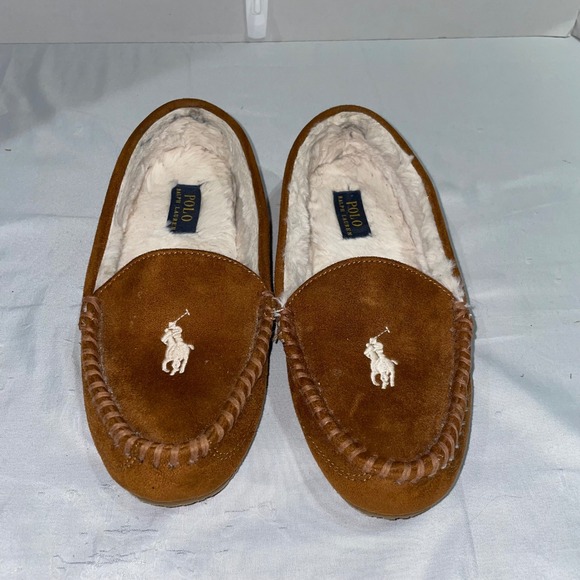 Polo Ralph Lauren Dezi V Mens Moccasin Slippers Tan Brown Faux Fur Lined Size 9 main image 6